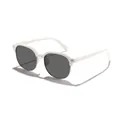 Children's white semi-rimmed square sunglasses with gray lenses and metal accents - White Frame Gray Lens