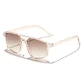 Professionelle Unisex-Pilotenbrille mit champagnerfarbenem Rahmen und braunem Verlauf - Champagner Rahmen Tee Linse (97175)