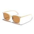 Stylish children's semi-rimless square sunglasses with cream frame and amber lenses. - Apricot Frame Tea Lens