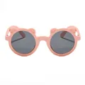 Cute pink bear-ear cartoon sunglasses for children with dark grey round lenses - Matte Pink Frame Grey Lens