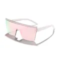 Street style oversized rimless sunglasses featuring pink mirrored lenses and white arms - White Frame Pink Mirror