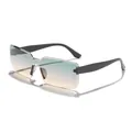 Retro rimless rectangular sunglasses with blue-green to yellow gradient lenses - Black Frame Green-Tea Gradient