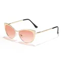 Occhiali da sole vintage cat-eye in metallo dorato con lenti color pesca per un look elegante. - Montatura dorata / Lenti rosa doppie / Oro