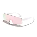 Modieuze randloze shield zonnebril met roze glazen en stijlvolle witte pootjes - Wit Frame Roze Spiegel