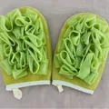 2-in-1 loofah bath exfoliating gloves in vibrant green color, set of two pieces - Glove / Green