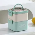 Portable double-layer square stainless steel lunch box with handle in mint green - Double Layer (1450ml) / 1450ml / Green