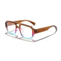Vintage double bridge anti-blue light glasses with brown to blue gradient frame design - Amber to Blue Gradient