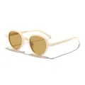 Retro round sunglasses with cream white frame and yellow lenses for outdoor style - Beige Frame Light Tea Lens