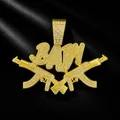 Vue détaillée d'un pendentif hip hop en or avec lettres BABY et design de fusils croisés - Pendentif Uniquement (Sans Chaîne) / Or