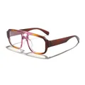 Oversized anti-blue light glasses with gradient amber and pink double-bridge frame - Amber Yellow Purple Gradient