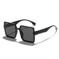 Stylish oversized square frame sunglasses in classic black with dark tinted lenses - Black Frame Grey Lens