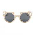 Cute foldable bear-shaped children's sunglasses in cream white with dark round lenses - White Frame Gray Lens
