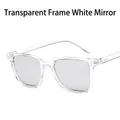 Transparent square frame sunglasses with silver mirrored lenses and rivets - Transparent Frame Silver Mirror