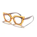 Oversized amber cat-eye glasses with anti-blue light lenses in a stylish two-tone frame - Transparent Yellow Coffee Arm Blue Light Blocking