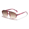 Retro pink leopard pattern aviator sunglasses with double bridge hollow design - Transparent Purple Red Double Tea Lens