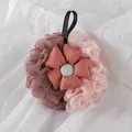 Soft dual-color mesh bath lily with decorative fabric flower and hanging loop - Pink Dual-Color Bath Ball