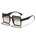 Oversized square frame sunglasses featuring a black frame and gradient brown lenses - Black Frame Grey Yellow Lens
