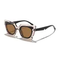 Oversized cat-eye sunglasses featuring translucent champagne and black frames for women - Transparent Gray Black Arm Brown Lens