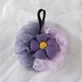 Soft dual-tone purple flower bath loofah with mesh texture and hanging loop - Purple Dual-Color Bath Ball
