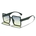 Oversized square frame sunglasses for women with green and yellow gradient lenses. - Bright Green Green Yellow Lens