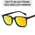 Retro square frame sunglasses featuring a matte black finish and red mirrored lenses - Black Frame Orange Mirror