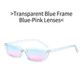 Lunettes de soleil rétro à monture bleue transparente et verres dégradés roses - Monture Bleue Transparente Verres Bleu Rose