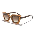 Fashionable oversized cat-eye sunglasses with transparent amber frames and gradient lenses - Transparent Tea Tea Arm Gradient Brown Lens