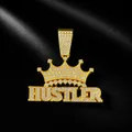 Λεπτομέρεια του χρυσού μενταγιόν Hustler με στέμμα και διαφανείς πέτρες - Μόνο Μενταγιόν (Χωρίς Αλυσίδα) / Χρυσό