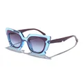 Stylish oversized cat-eye sunglasses featuring a blue and purple dual-tone frame design - Transparent Blue Purple Frame Gray Blue Lens