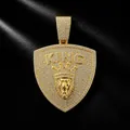 Close-up of hip-hop lion head shield pendant with KING crown and cubic zirconia - Gold Pendant Only