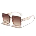 Oversized square sunglasses for women featuring brown gradient lenses and clear tea frames - Champagne Frame Champagne Lens