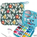 Floral printed portable sewing kit with colorful threads and sewing tools - Green Sunflower