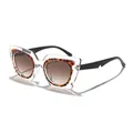 Oversized cat-eye sunglasses featuring a clear frame with leopard print interior detail. - Transparent Tortoise Black Arm Gradient Brown Lens