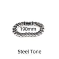 Poliertes 12mm Gliederkette-Armband aus silberfarbenem Edelstahl, 190mm Länge - Armband / 19cm (Breite 12mm) / Stahlfarben