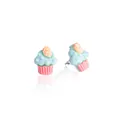 Minimalistische süße Erdbeer-Cupcake-Ohrstecker in Rosa und Blau aus Kunstharz Design - 1 Paar Packung / Blau Rosa Stil (DWE0229)