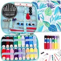 Professional portable sewing kit set with colorful threads and floral storage case - Blue Leaf