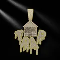 Close-up of gold-plated hip-hop TRAP house pendant with iced out dripping oil crystals - Gold Pendant Only