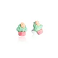 Süße Erdbeer-Cupcake-Ohrstecker in rosa und grünen Pastellfarben für junge Mädchen - 1 Paar Packung / Grüner Stil (DWE0229)