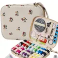 Professional portable floral sewing kit set with colorful threads and sewing repair tools - Beige Chrysanthemum