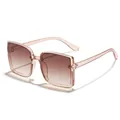 Occhiali da sole squadrati oversize da donna con montura rosa nude e lenti sfumate - Montatura Champagne Lenti Tè