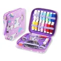 Purple llama print portable sewing kit with colorful thread spools and essential tools. - Purple Alpaca