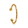 Elegant minimalist titanium steel gold twisted rope open cuff bracelet with sleek ball ends - Gold