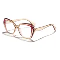 Lunettes anti-lumière bleue polygonales surdimensionnées champagne avec des accents rouges. - Thé Transparent