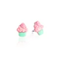 Süße rosa und minzgrüne Erdbeer-Cupcake-Ohrstecker für einen charmanten Mädchenstil - 1 Paar Packung / Rosa Grüner Stil (DWE0229)