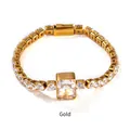Elegantes Armband in Gold mit rechteckigen Zirkoniasteinen im Crushed-Ice-Look, 180mm - 18cm / Gold
