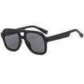 Classic retro oversized square sunglasses with a stylish double bridge and black frames. - Bright Black Frame Grey Lens