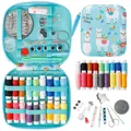 Portable sewing kit with blue llama case, 18 thread spools, and complete sewing accessories - Green Llama Hot Sale