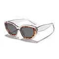 Lunettes de soleil œil de chat avec monture léopard irrégulière pour la mode et la protection - Léopard Gris Transparent Verre Gris