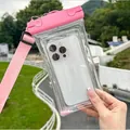 Pink waterproof phone pouch with adjustable strap for outdoor swimming and diving - Sequin Style / Pink