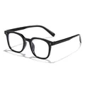 Vintage black square frame eyeglasses with rice nail rivets and anti-blue light lens - Glossy Black Clear Lens